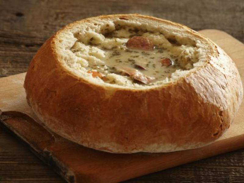 picture of zurek soup served in bread bowl